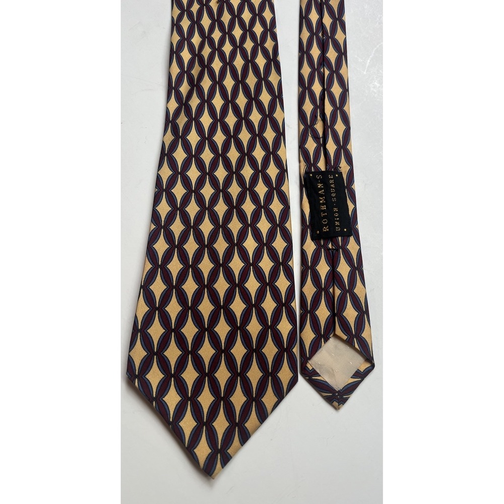 Vintage Saint Honore Handmade Silk Tie Rothman's Union Square Spain Tan Maroon